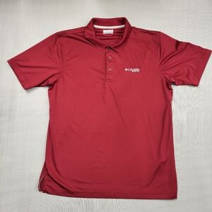 Columbia PFG Fishing Polo Shirt Men's Medium Red Maroon Short Sleeve Fishing